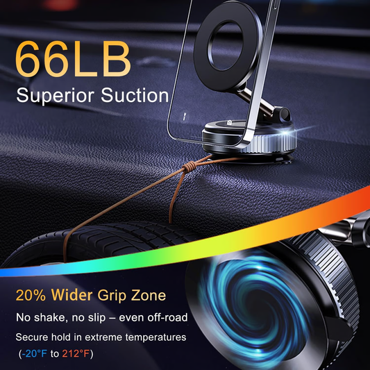 360° Magnetic Vacuum Suction Cup Phone Mount – Ultra-Stable, Adjustable & MagSafe-Compatible