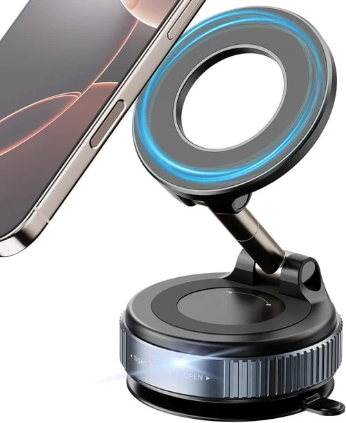 360° Magnetic Vacuum Suction Cup Phone Mount – Ultra-Stable, Adjustable & MagSafe-Compatible